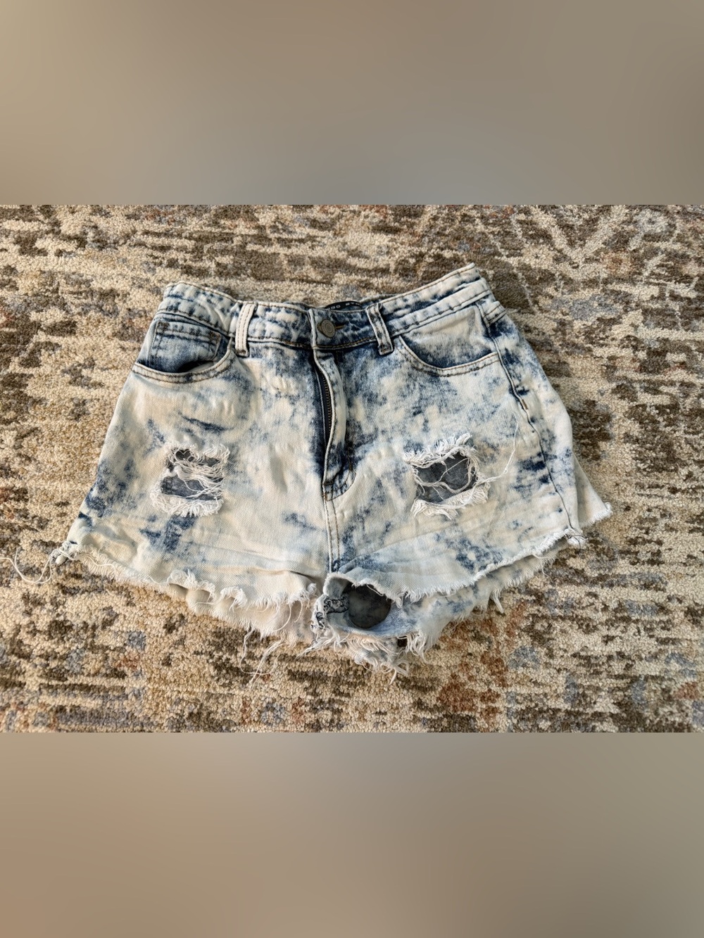 Gogo Star Acid Wash Distressed Denim Shorts Size 9 High Rise Cutoff